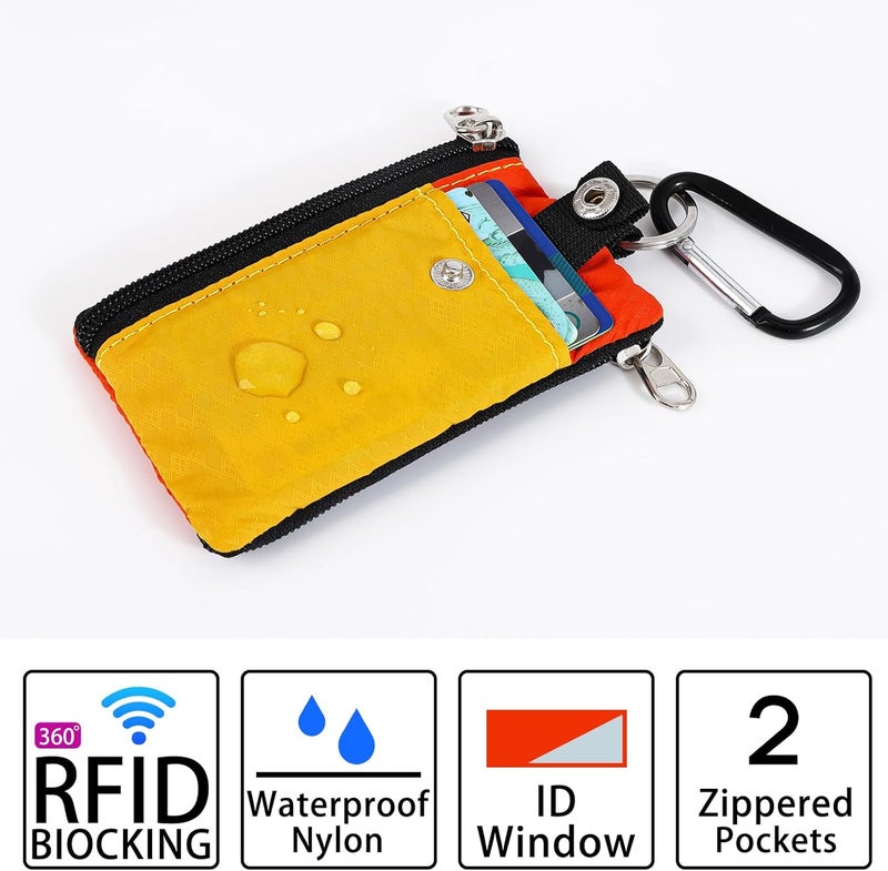 MASAPHIL MASAPHlL Small Lanyard Wallet for Women/Men with RFID Blocking ID Card Wallet, Minimalist Nylon Zipper Pouch, Travel Neck Wallet with Keychain, ID Window for Card,Coin,Cash (Tangerine+Orange) - Image 4